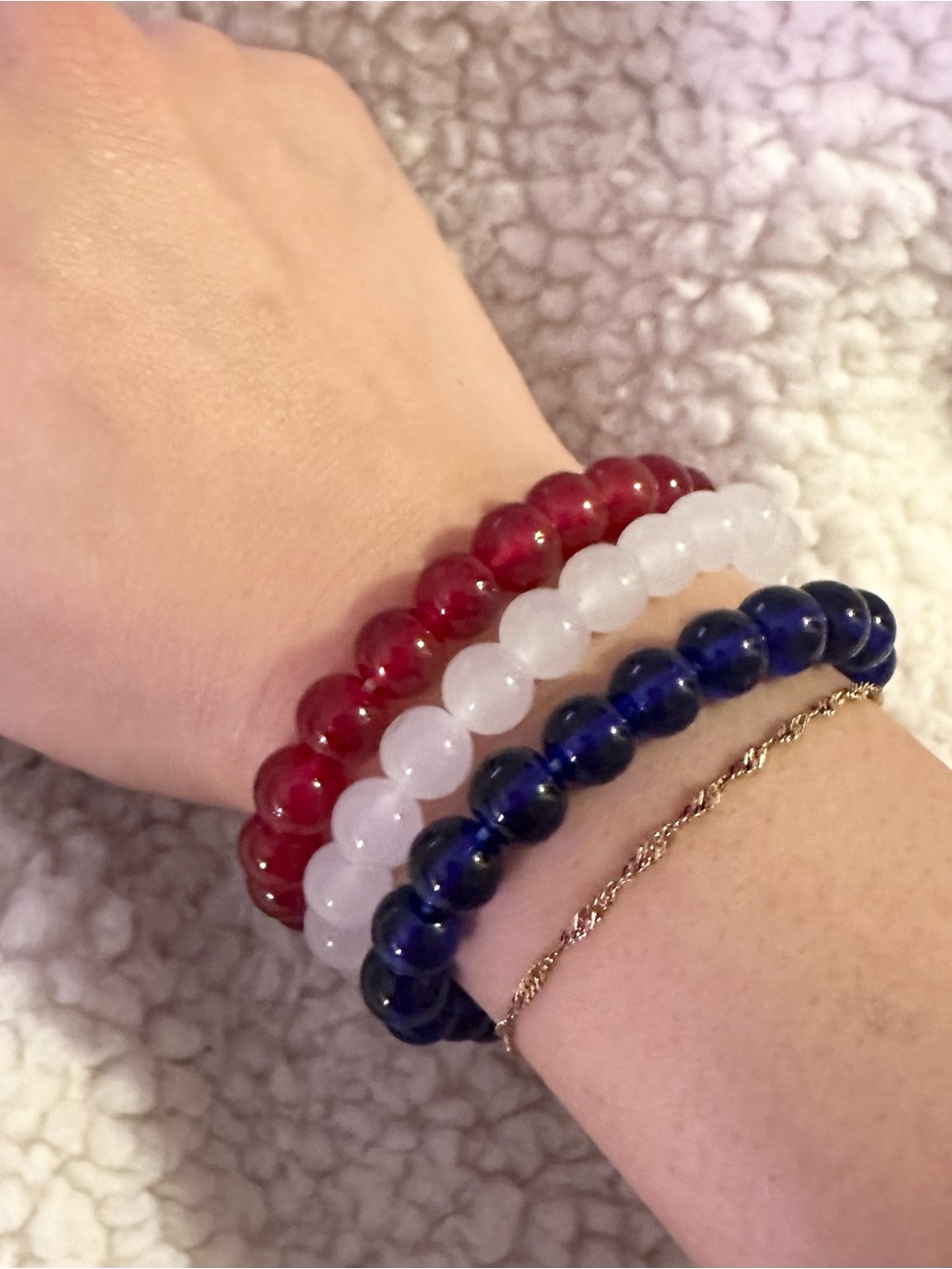 Three-Piece Beaded Stretch Bracelet Set - Red, White & Navy
